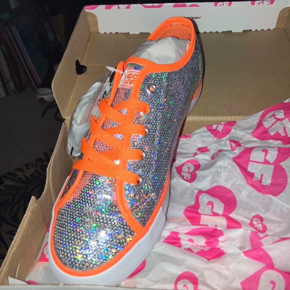 Women's Silver/Orange Sequin Sneakers - Picture 7 of 10
